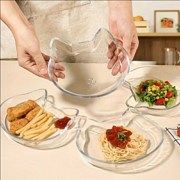 NIB! Set Of 2 Cat-Shaped Glass Plates - Heat Resistant, Microwave Safe - Picture 2 of 5